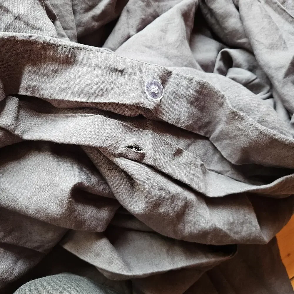 Quince 100% European Linen Duvet Cover Charcoal Gray King Cal Button Closure